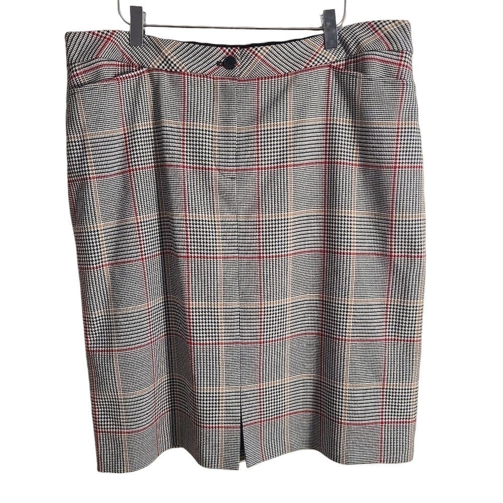 Betty Barclay Sporty Houndstooth Pencil Skirt Plus 18 Front Slit Knee Length 46